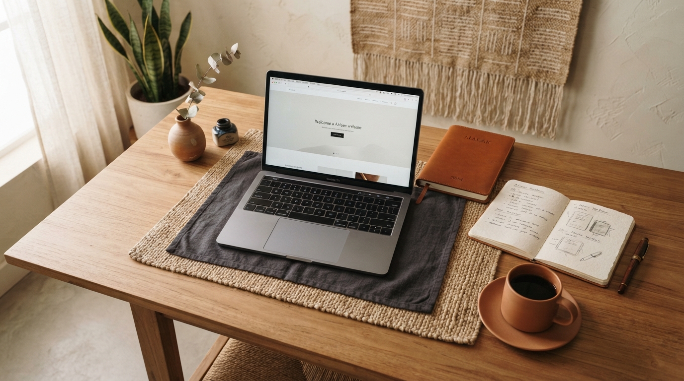 Workspace chaleureux avec ordinateur portable