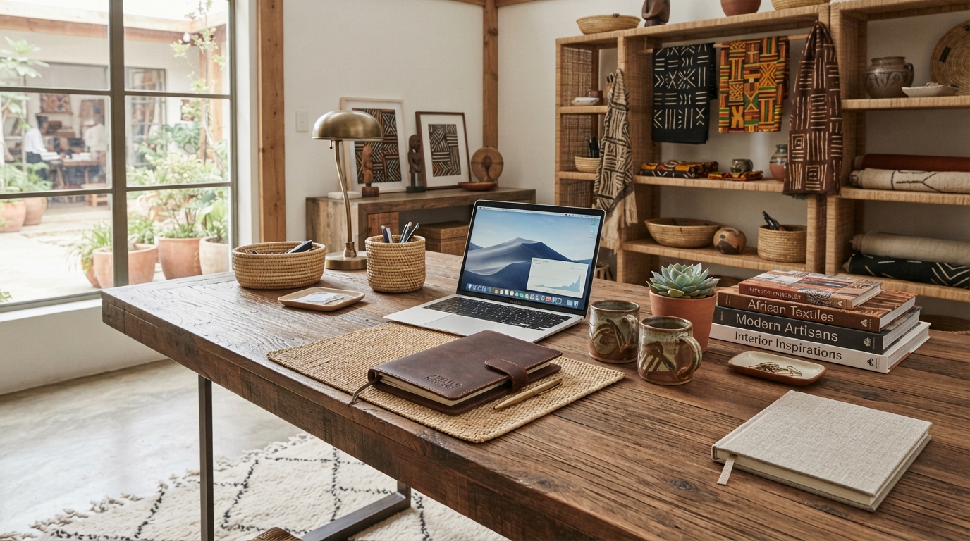 Espace de travail serein avec touches naturelles